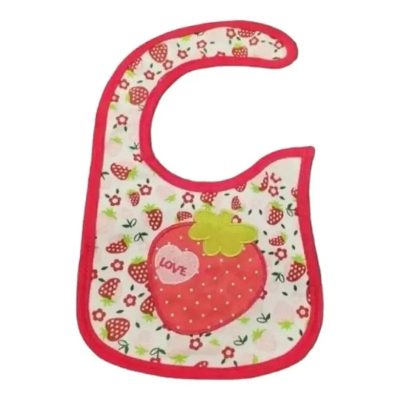 Baby Girls Bib Gift Set "Strawberry Love" Bib, Mittens, Socks baby Gift Set - Picture 3 of 6